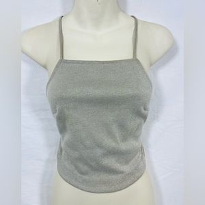 Urban Outfitters Shimmer Gray Silver Backless Lace Up Crop Top